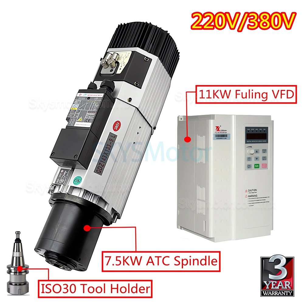 Motor de husillo ATC (cambio autom&aacute;tico de herramientas) refrigerado por aire de 9 kW + variador de frecuencia VFD, 11 kW (GDZ143x133-9L + DZB312B011)